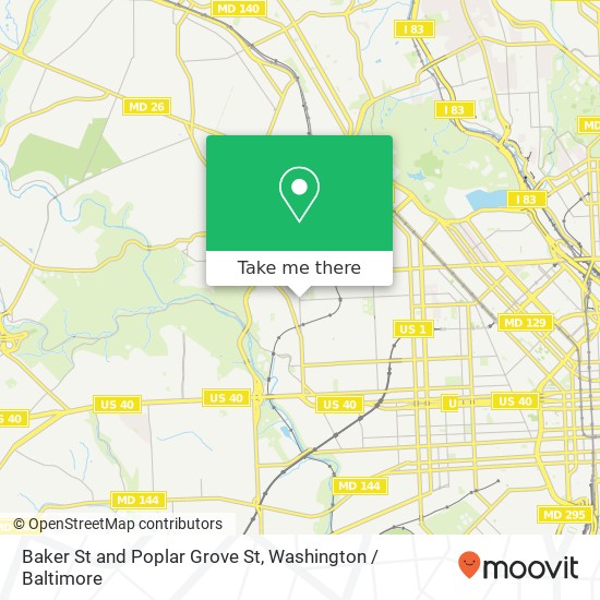 Baker St and Poplar Grove St, Baltimore, MD 21216 map