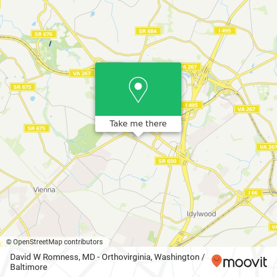 Mapa de David W Romness, MD - Orthovirginia, 8320 Old Courthouse Rd Vienna, VA 22182