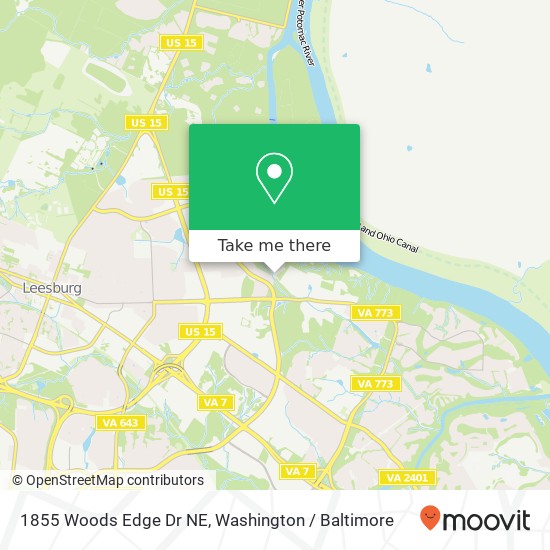 Mapa de 1855 Woods Edge Dr NE, Leesburg, VA 20176