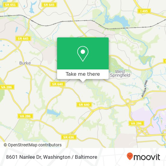 Mapa de 8601 Nanlee Dr, Springfield, VA 22152