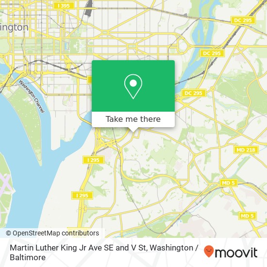 Mapa de Martin Luther King Jr Ave SE and V St, Washington, DC 20020