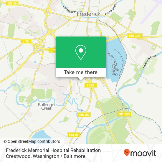 Mapa de Frederick Memorial Hospital Rehabilitation Crestwood, 7211 Bank Ct