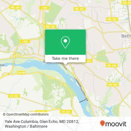 Mapa de Yale Ave Columbia, Glen Echo, MD 20812