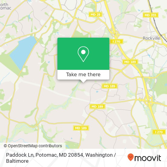 Mapa de Paddock Ln, Potomac, MD 20854