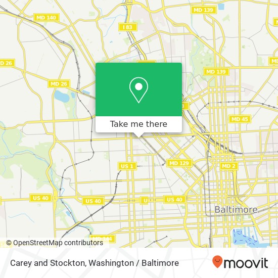 Mapa de Carey and Stockton, Baltimore, MD 21217