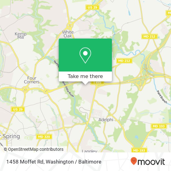 Mapa de 1458 Moffet Rd, Silver Spring, MD 20903