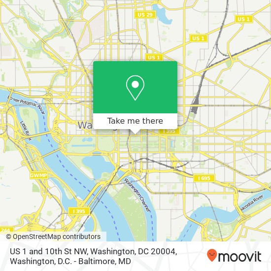 US 1 and 10th St NW, Washington, DC 20004 map