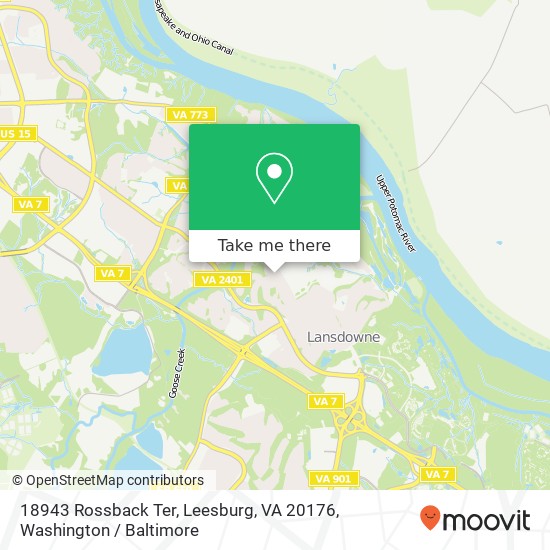 Mapa de 18943 Rossback Ter, Leesburg, VA 20176