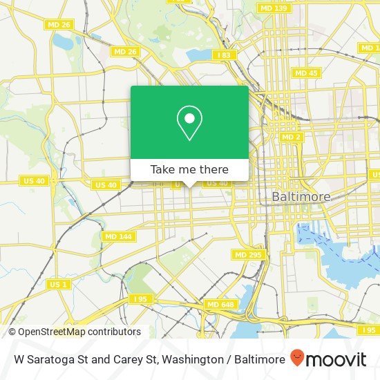 Mapa de W Saratoga St and Carey St, Baltimore, MD 21223