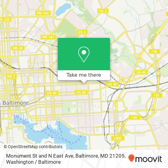 Monument St and N East Ave, Baltimore, MD 21205 map