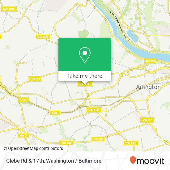 Mapa de Glebe Rd & 17th, Arlington, VA 22207