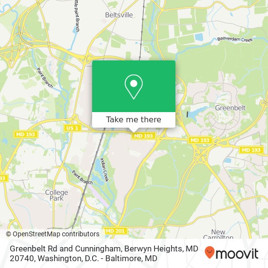 Greenbelt Rd and Cunningham, Berwyn Heights, MD 20740 map