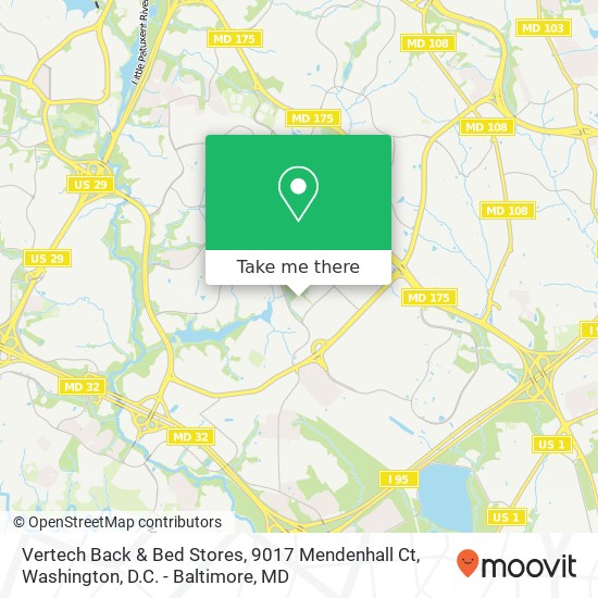 Mapa de Vertech Back & Bed Stores, 9017 Mendenhall Ct