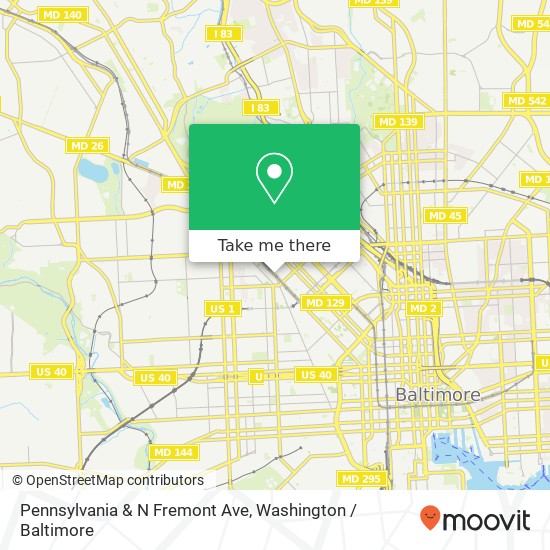 Mapa de Pennsylvania & N Fremont Ave, Baltimore, MD 21217