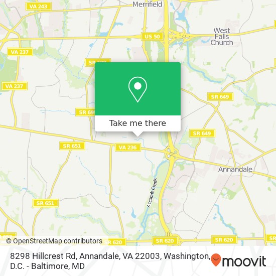 Mapa de 8298 Hillcrest Rd, Annandale, VA 22003