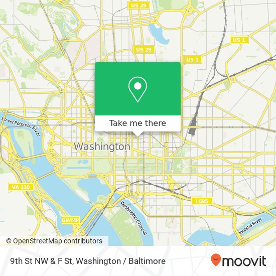 Mapa de 9th St NW & F St, Washington, DC 20001