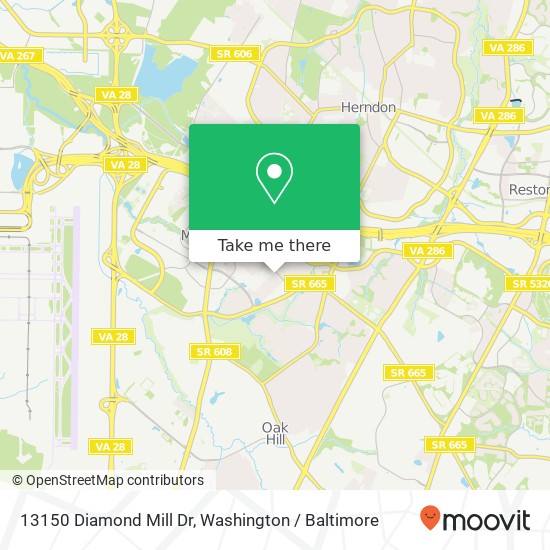 Mapa de 13150 Diamond Mill Dr, Herndon, VA 20171