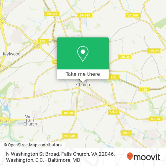 Mapa de N Washington St Broad, Falls Church, VA 22046