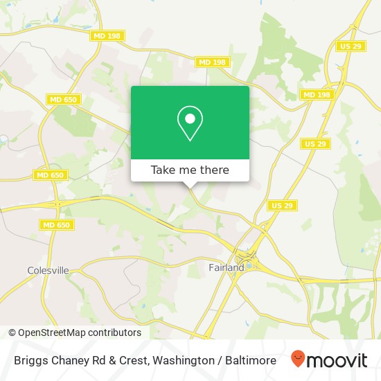 Mapa de Briggs Chaney Rd & Crest, Silver Spring (COLESVILLE), MD 20905