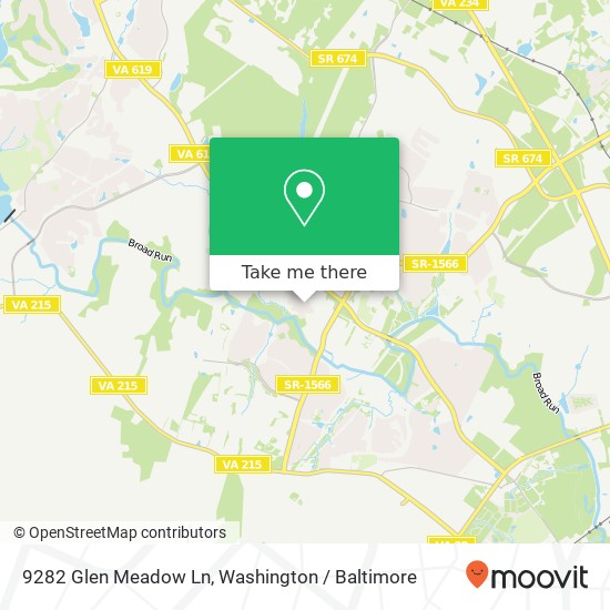 Mapa de 9282 Glen Meadow Ln, Bristow, VA 20136