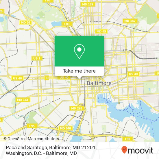 Paca and Saratoga, Baltimore, MD 21201 map