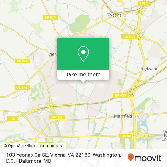 Mapa de 103 Yeonas Cir SE, Vienna, VA 22180