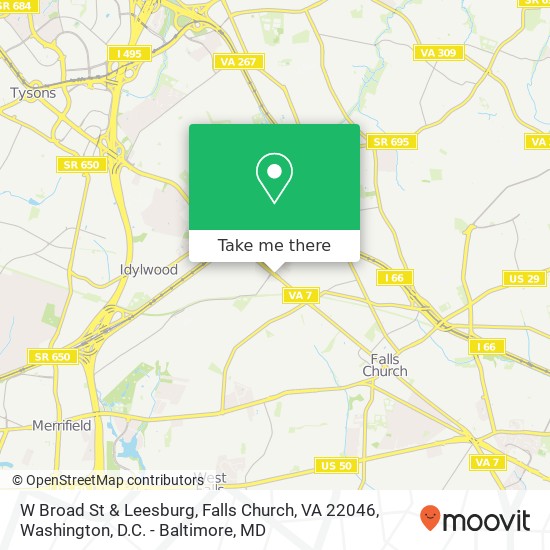 Mapa de W Broad St & Leesburg, Falls Church, VA 22046