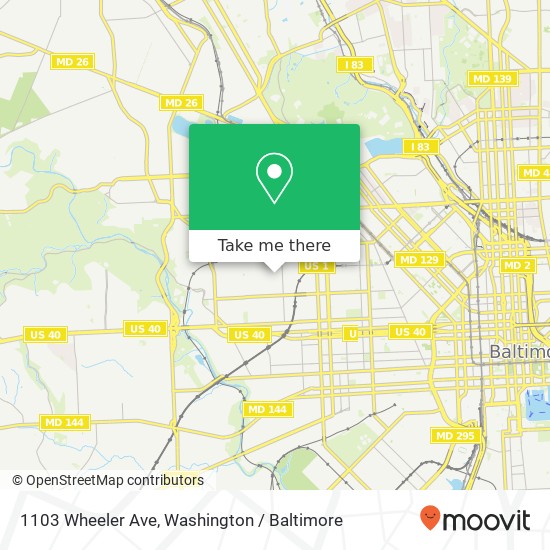 Mapa de 1103 Wheeler Ave, Baltimore, MD 21216