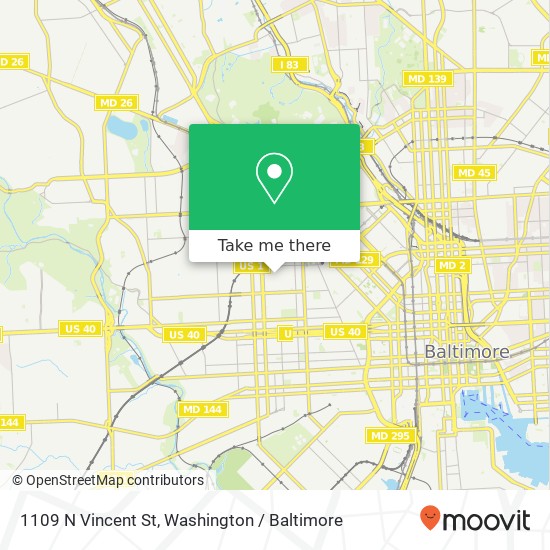Mapa de 1109 N Vincent St, Baltimore, MD 21217