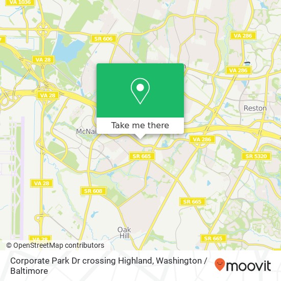 Mapa de Corporate Park Dr crossing Highland, Herndon, VA 20171