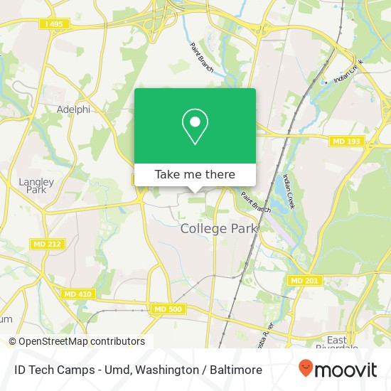 Mapa de ID Tech Camps - Umd, College Park, MD 20742