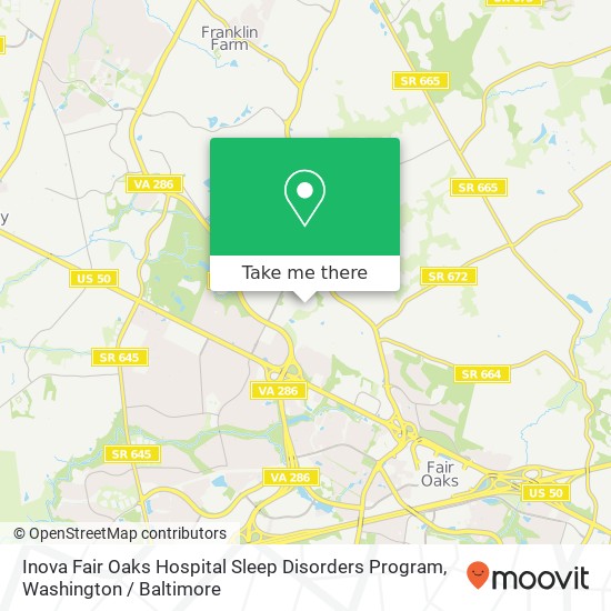 Mapa de Inova Fair Oaks Hospital Sleep Disorders Program