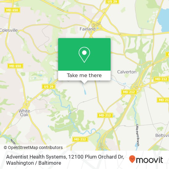 Mapa de Adventist Health Systems, 12100 Plum Orchard Dr
