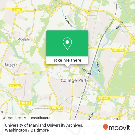 Mapa de University of Maryland University Archives, 2208 Hornbake Library