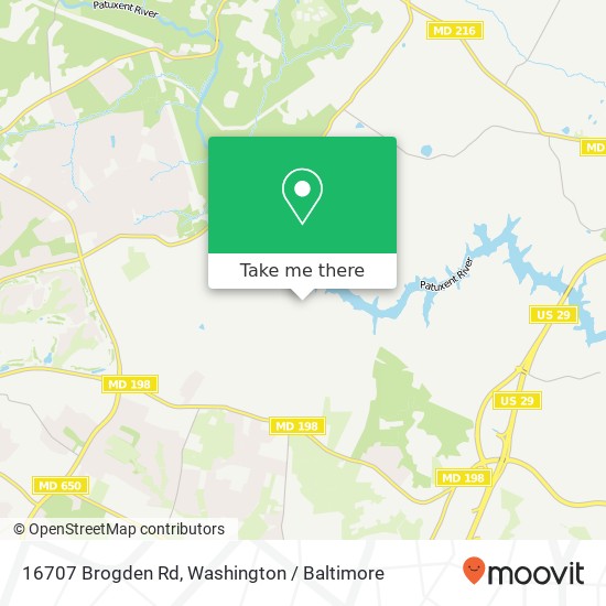 Mapa de 16707 Brogden Rd, Spencerville, MD 20868