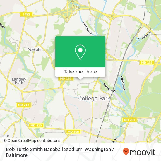 Mapa de Bob Turtle Smith Baseball Stadium, College Park, MD 20742