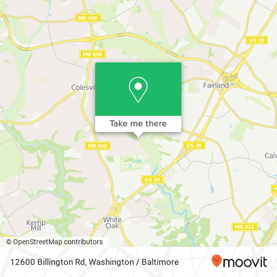 Mapa de 12600 Billington Rd, Silver Spring, MD 20904