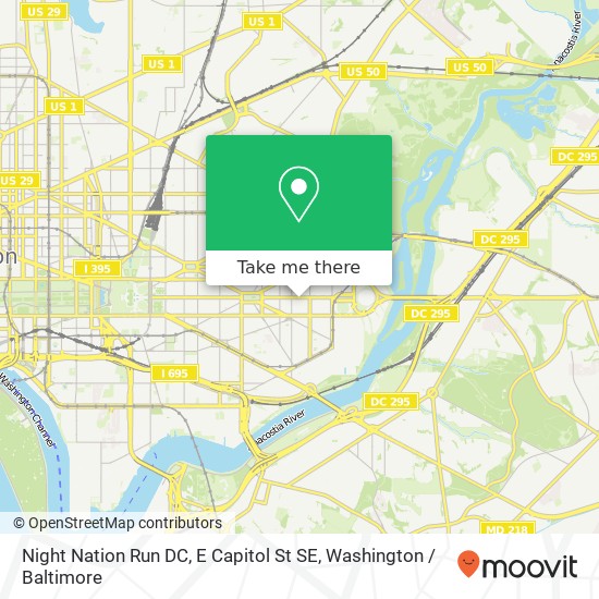 Mapa de Night Nation Run DC, E Capitol St SE
