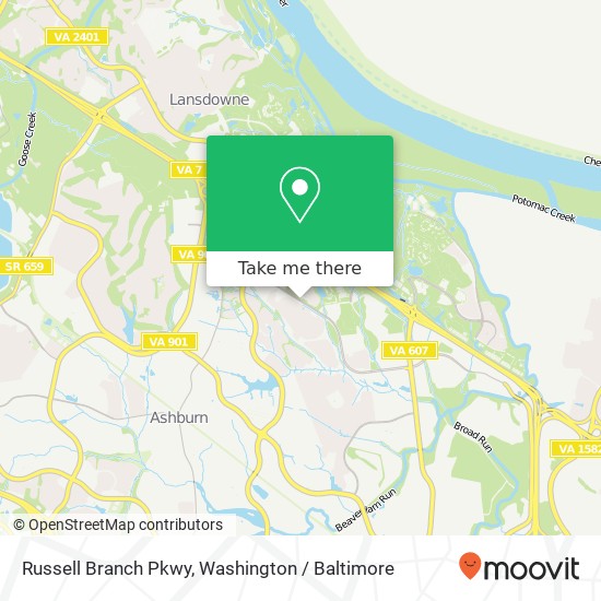 Mapa de Russell Branch Pkwy, Ashburn, VA 20147