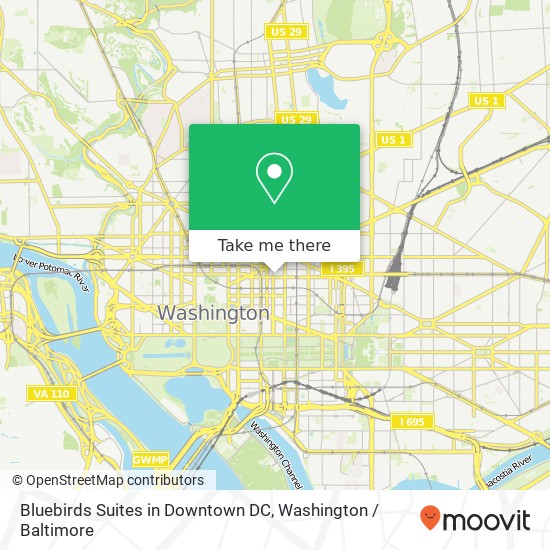 Mapa de Bluebirds Suites in Downtown DC, 825 10th St NW