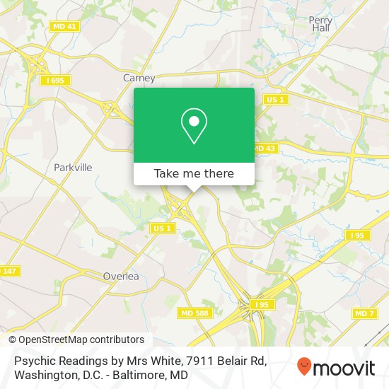 Mapa de Psychic Readings by Mrs White, 7911 Belair Rd