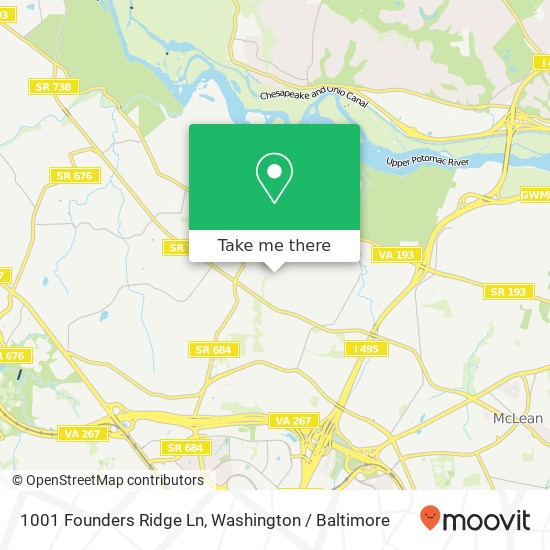 Mapa de 1001 Founders Ridge Ln, McLean, VA 22102