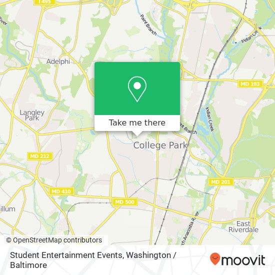 Mapa de Student Entertainment Events, College Park, MD 20742