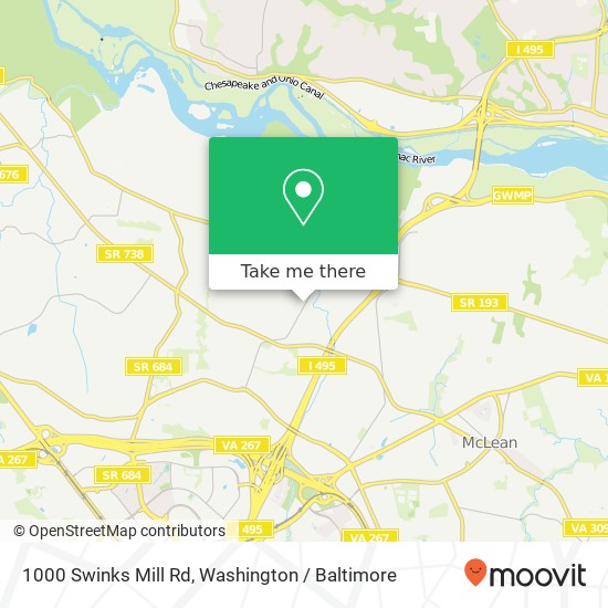 Mapa de 1000 Swinks Mill Rd, McLean, VA 22102