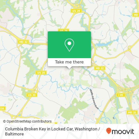 Mapa de Columbia Broken Key in Locked Car, 8630 Guilford Rd