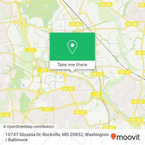 Mapa de 10747 Gloxinia Dr, Rockville, MD 20852