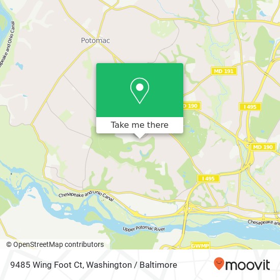 Mapa de 9485 Wing Foot Ct, Potomac, MD 20854