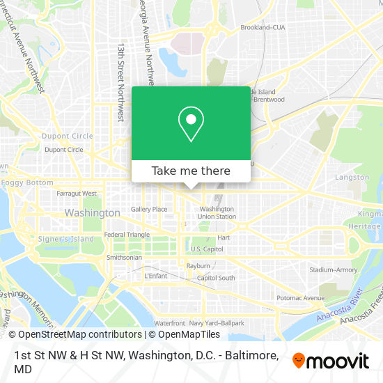 1st St NW & H St NW map
