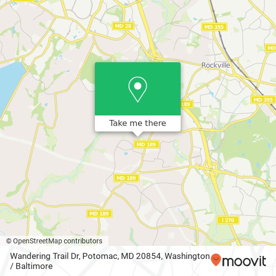 Mapa de Wandering Trail Dr, Potomac, MD 20854