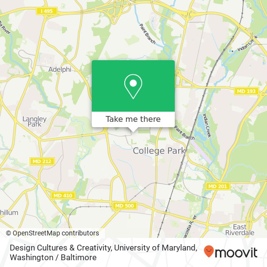 Mapa de Design Cultures & Creativity, University of Maryland, College Park, MD 20742